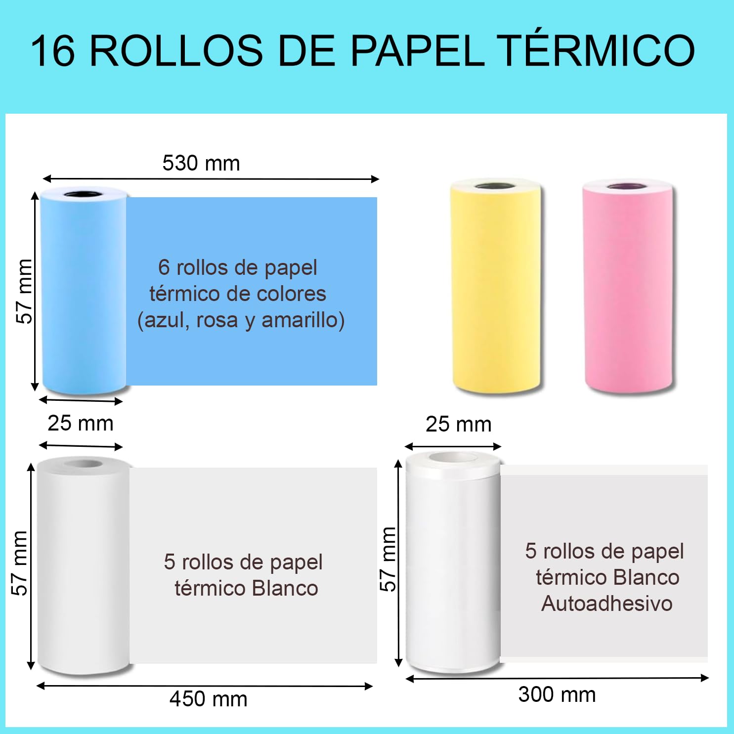 Mini Impresora Termica para Movil Compatible con iOS, Android Impresora Portatil Recargable Impresora Bluetooth, 16 Rollos de Papel (Azul)