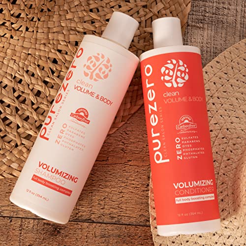 Purezero Volumizing Shampoo And Conditioner Set - For Fine Hair - Add Volume & Body - Zero Sulfates/Parabens/Dyes -100% Vegan & Cruelty Free - Great For Color Treated Hair #TOP1