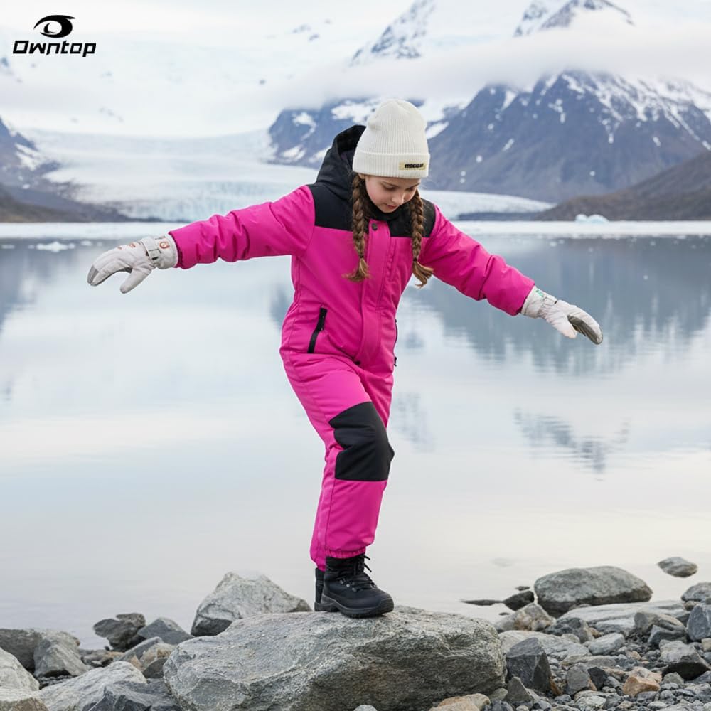 Owntop Kids Toddler Snow Suit One Piece for Boys Girls Lightweight Insulated Ski Suit Windproof Hooded Snowsuit Baby Jumpsuit