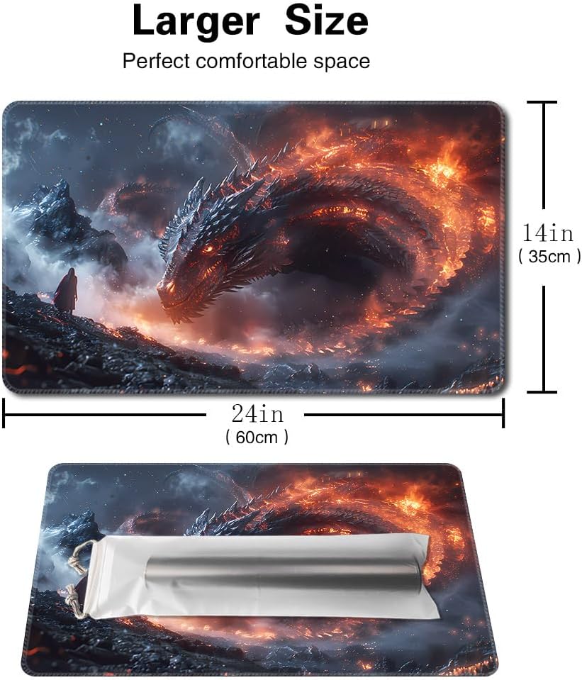 Premium Board Game 24x14in TCG Playmat Compatible for OCG CCG RPG MTG Play Mats,Mousepad Desk Mat (040322-Giant fire Dragon)