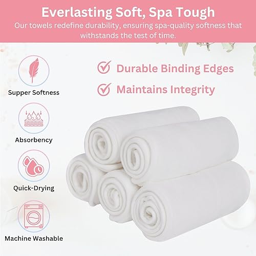 Efforest Facial Towels for Estheticians – Microfiber Soft Spa Towel for Skincare, Massage & Professional Use (White, Pack of 5)(White)