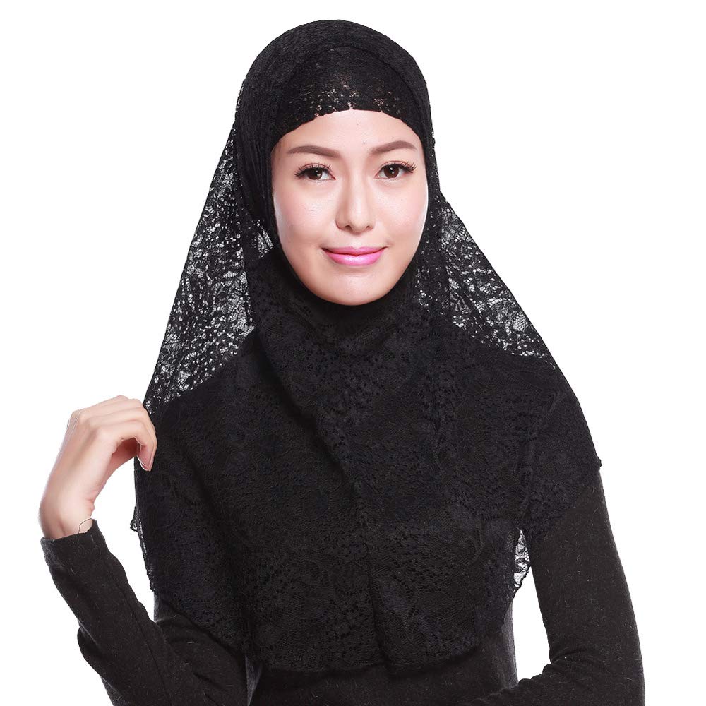 JDYaoYing Womens Muslim Turban Lace Long Hijab Scarf Solid Color Head Wrap Scarfs