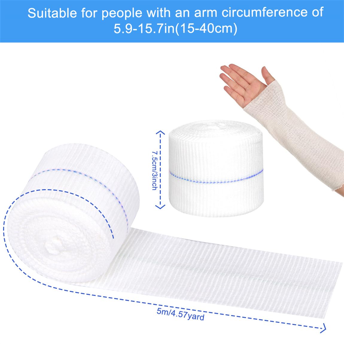 Vendaje tubular elástico de compresión, vendaje tubular transpirable, vendaje de apoyo para brazos, tobillos y rodillas, 7,5 cm x 5 m
