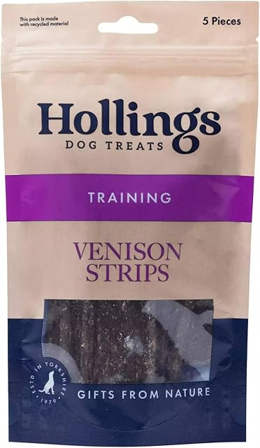 Hollings Treat Strips with Venison Dog Training Treats, 100% Natural, Air Dried Venison Strips for Adult Dogs, Gluten Free & High in Protein Pack of 1 (5 Pieces)