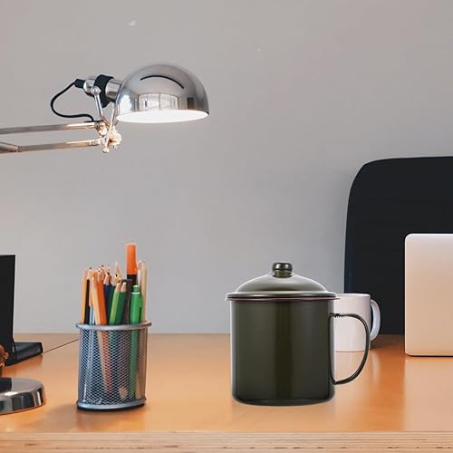 Miniatura 5 de Garneck Taza de café esmaltada para campamento, estilo vintage, de hierro, de metal, con tapa, taza de vino retro, vaso para beber té, leche, jugo,
