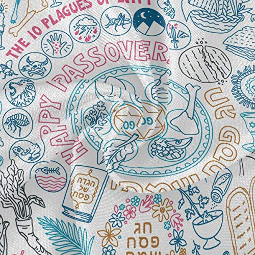 Vvfelixl G64052336P395C430S810 Passover Doodle Set Traditional Food Seder Plate Matzo Hebrew Round Table Cloth thumb #1
