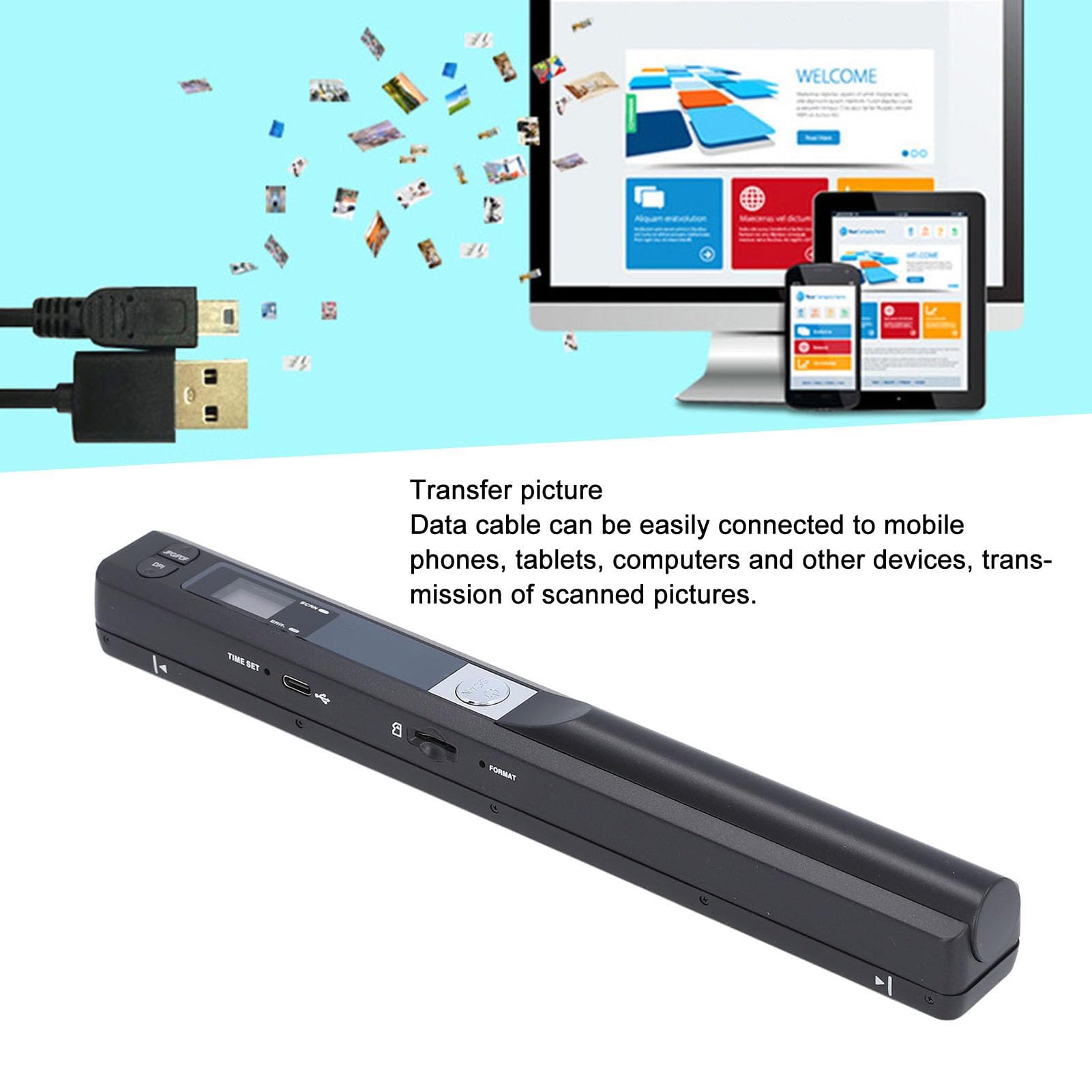 Ejoyous Tragbarer Scanner, Handscanner Dokumentenscanner 900 DPI Farbscanner A4 Scanner 8,27 Zoll HD für Zuhause, Reisen und Büro (Black)