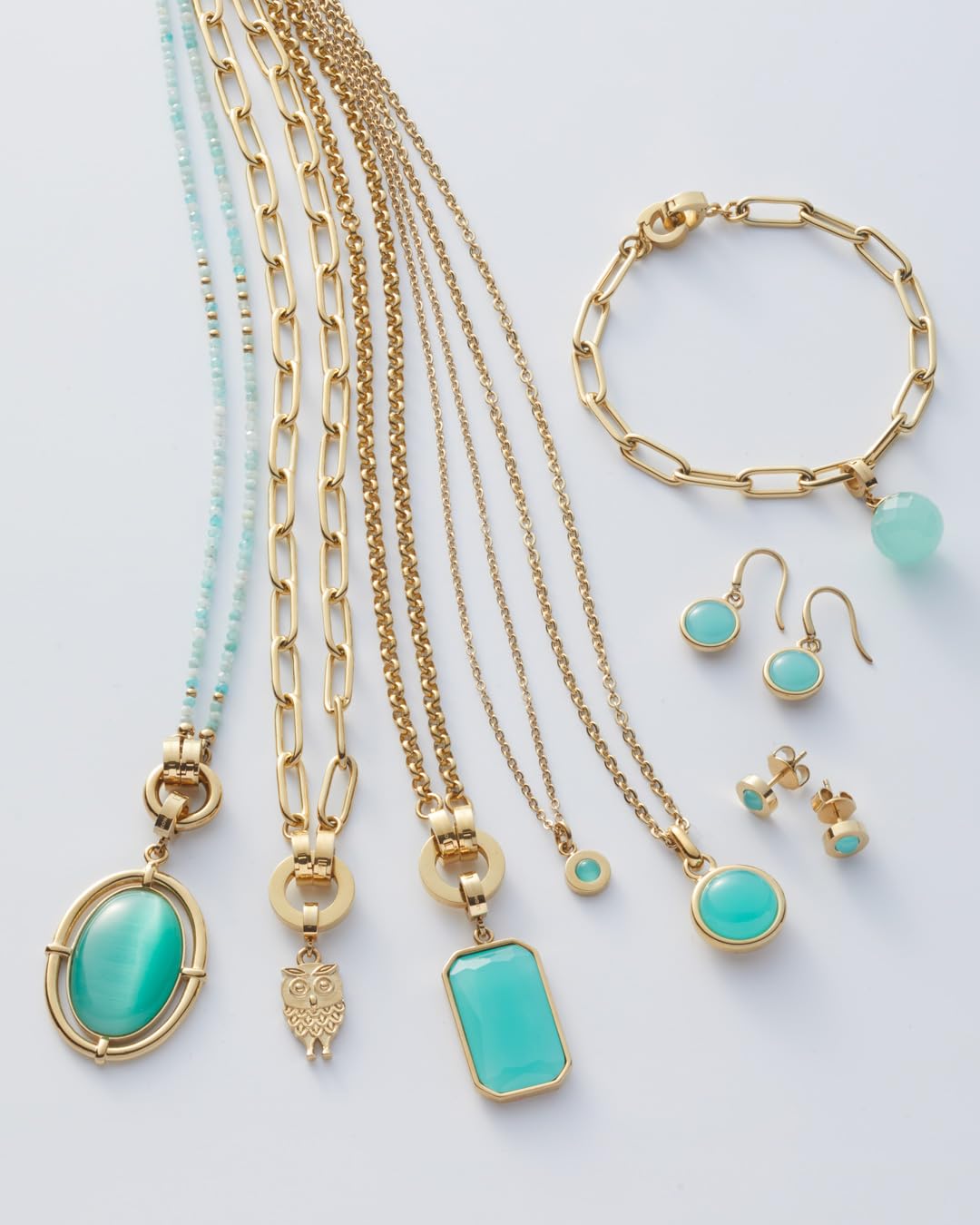 JEWELS BY LEONARDO Halskette Clip & Mix Pippa • zarte Kette aus goldfarbenem Edelstahl • natürliche Amazonit-Perlen • Ring zum Anhängen von Charms • 70 cm Länge • Geschenk Damen • 023748