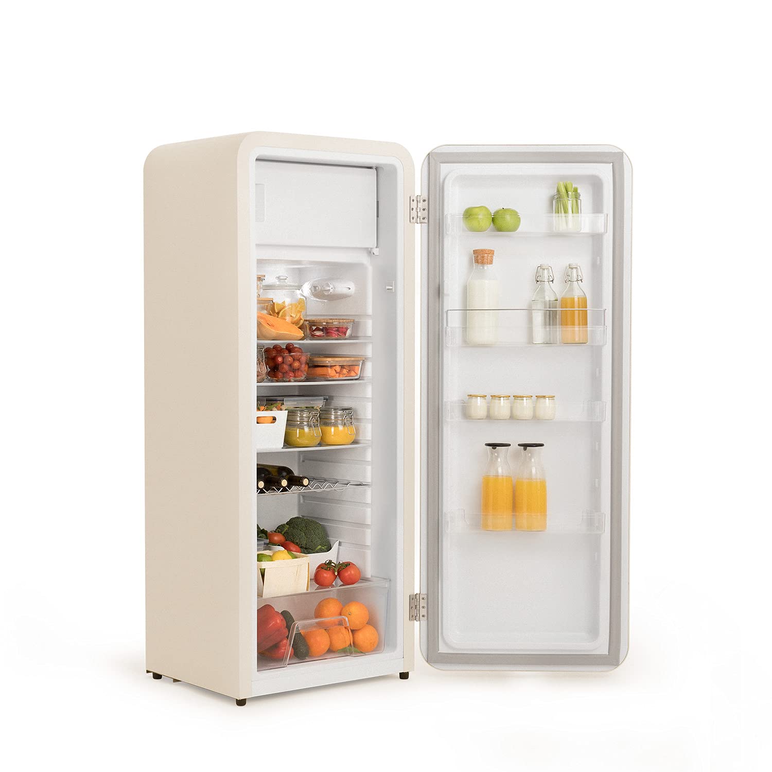 CREATE / RETRO FRIDGE 150 WOOD/Frigorífico blanco roto maneta madera con congelador 281L / 102W. bajo consumo. diseño vintage. 150cm. 3 estantes. regulador temperatura. botellero. 60x60x150cm — view 76
