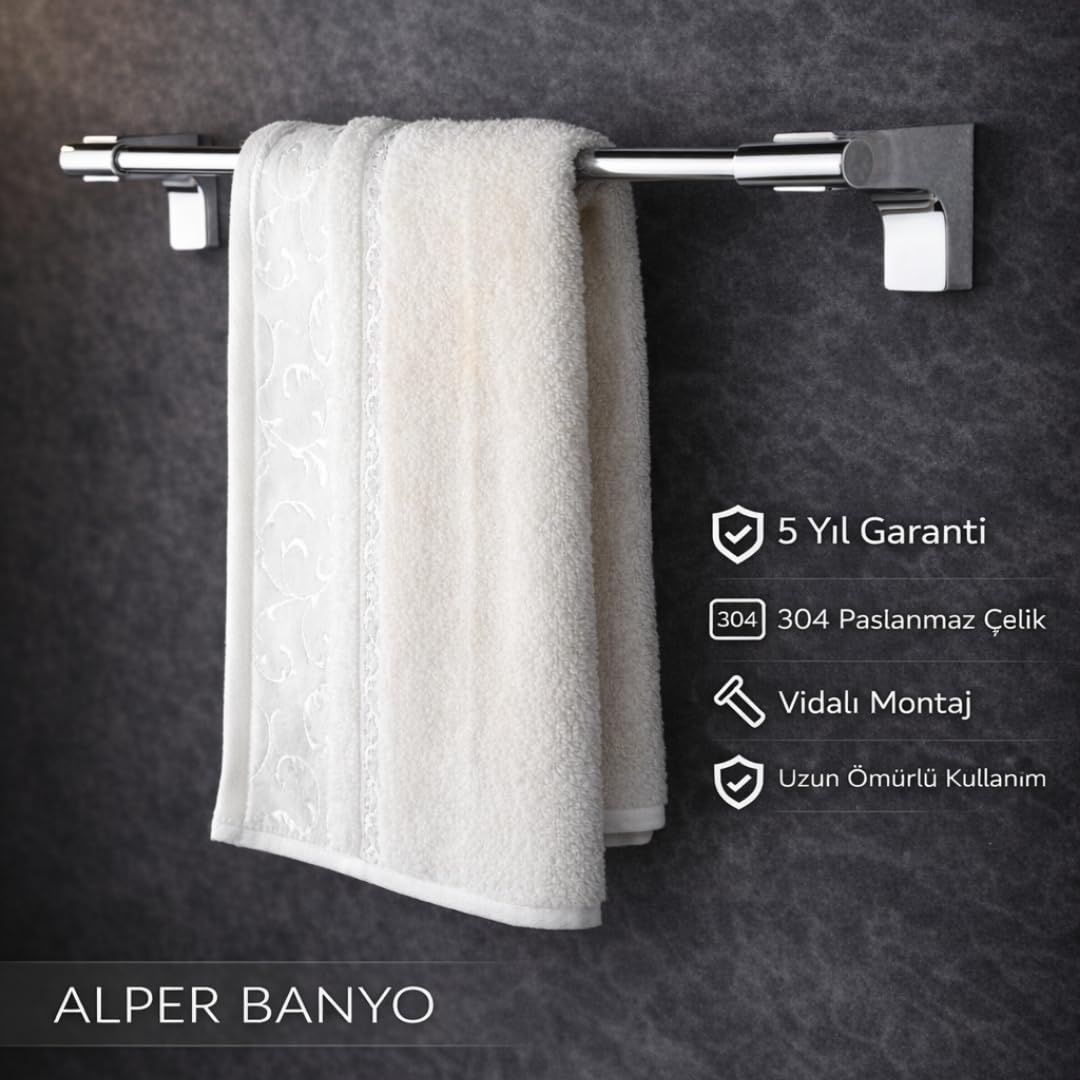 Alper Banyo F1 Model Uzun Havluluk - Paslanmaz Krom Duvara Monte Banyo Havlu Askısı (5 Yıl Garantili)