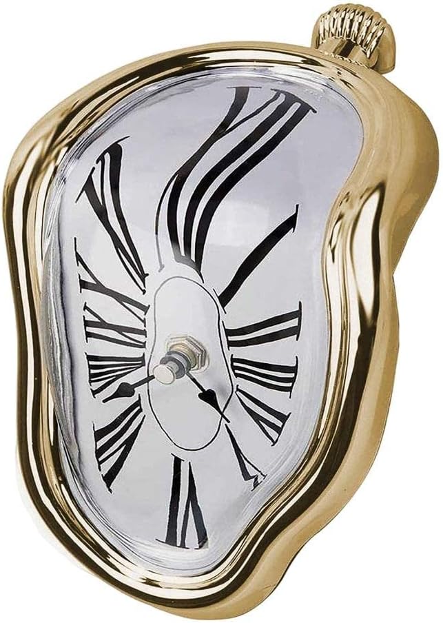 Goodern Melting Clock,Salvador Dali Watch Melted Clock for Home Office Decoration,Wall Clock Table Shelf Desk Decorative Clock,Fashion Melted Clocks Roman Clock,Funny Room Decor Creative Gift-Gold