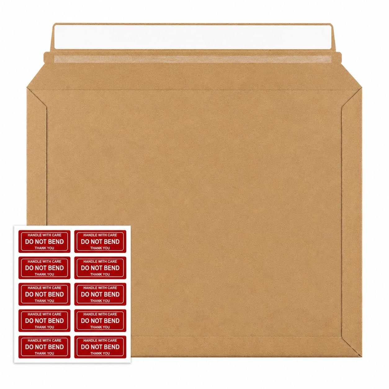 STRBOXONG A4 Cardboard Envelopes 334 x 234 mm, C4 Rigid Stay Flat 400gsm Expandable Capacity Book Mailers, Royal Mail Large Letter with Peel & Seal and Rip & Strip Open (Pack of 10 + Stickers)
