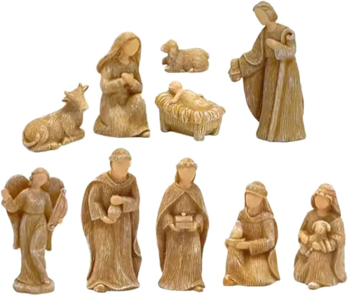MAGICLULU 10pcs Small Resin Birth of Jesus Statues Nativity Figures Christmas Jesus Decorations for Indoor Holiday Tabletop Display