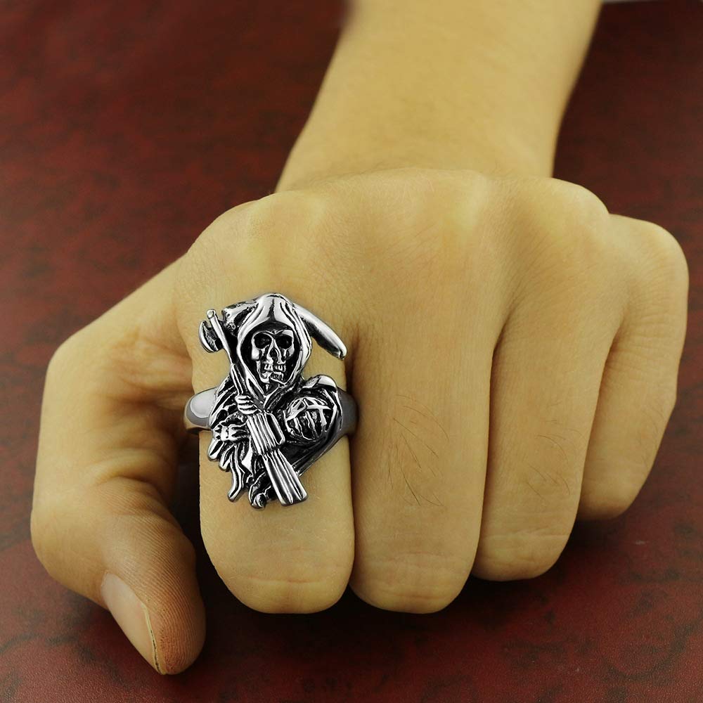 SOA Sons-Anarchy - Anello resistente in acciaio al titanio, motivo triste mietitore, ideale per club motociclistici