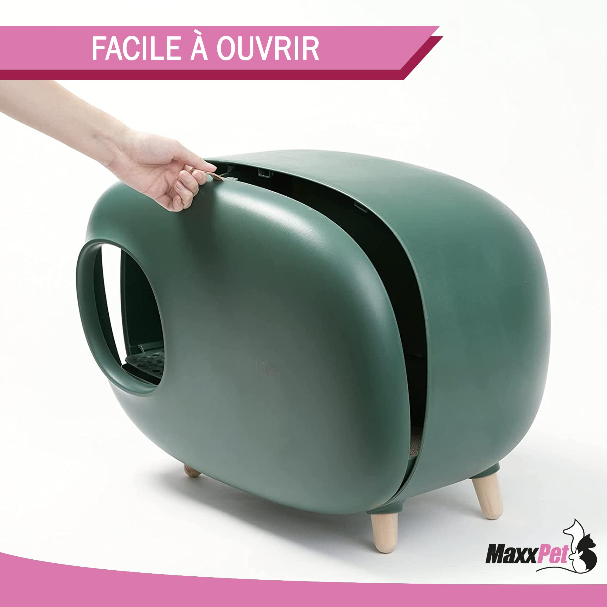 MaxxPet Bac à Litière Chat - Maison de Toilette pour Chat - Compartiment Inférieur Amovible pour Un Nettoyage Facile - 60x38x45cm - Vert