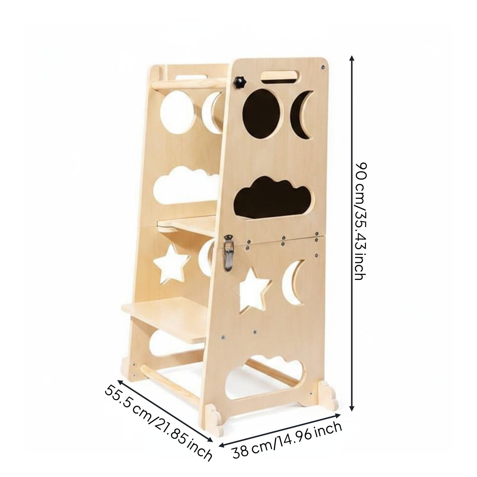 harayaa Taburete Infantil Plegable Taburete Escalón de Aprendizaje Torre de Aprendizaje Asistente de Cocina Diseño Plegable para Ahorrar Espacio y Bordes, Madera Natural