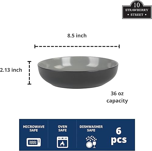 Miniatura 3 de 10 Strawberry Street Juego de 6 cuencos de cena de 22 tonos, color negro y gris