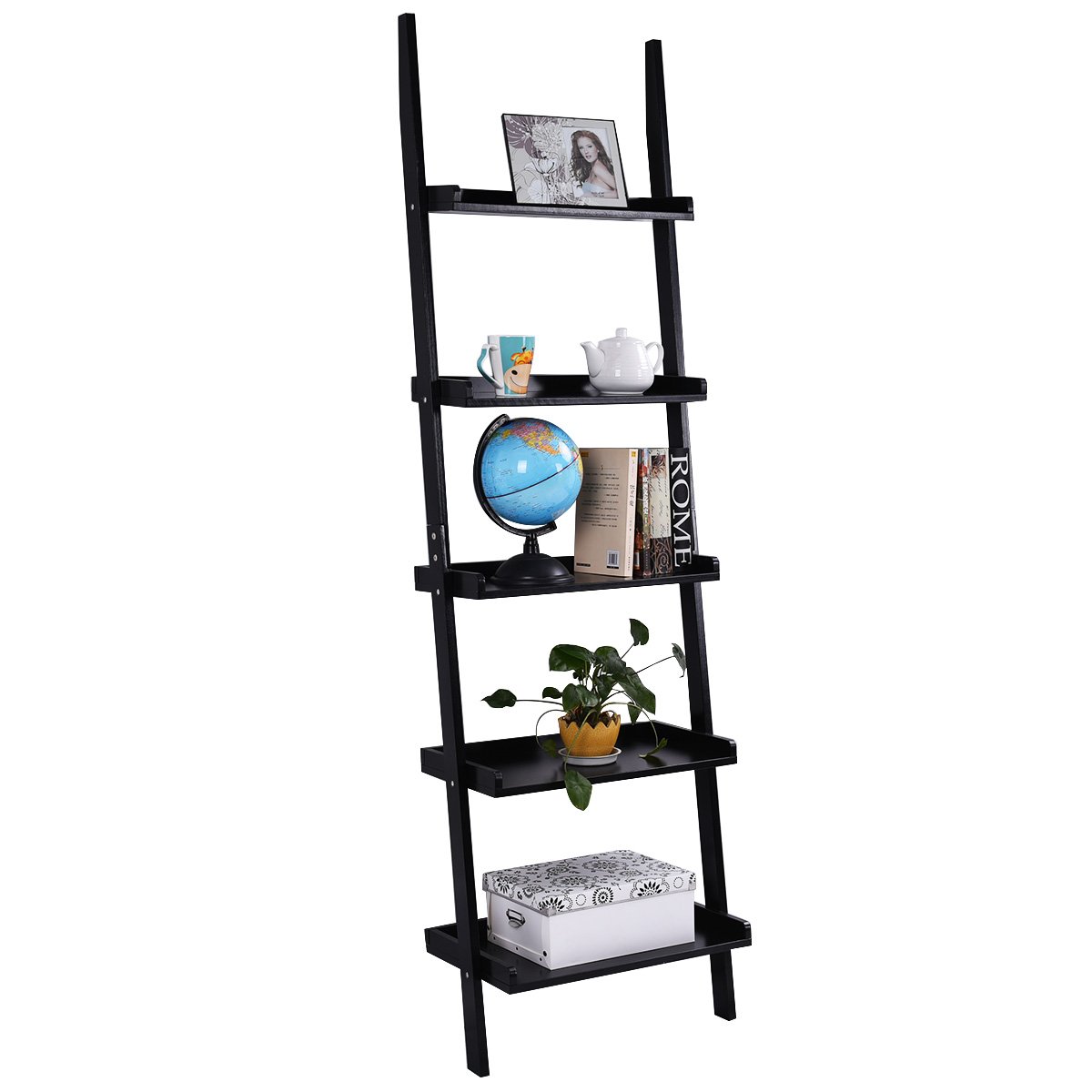 Buy Tangkula Ladder Bookcase 5Tier Wood Leaning Shelf Wall Shelf