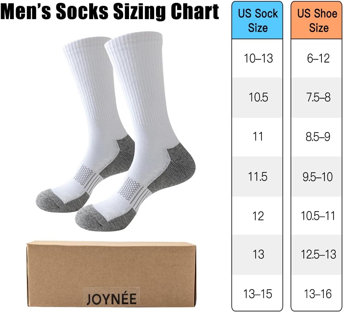 JOYNÉE 8 Pairs Mens Cushioned Crew Athletic Socks, Moisture Wicking Breathable Socks for Sport Running,Black,Sock Size:13-15 - Image 6