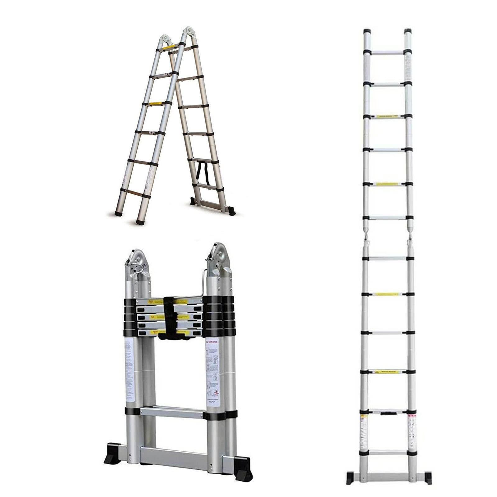 Telescoping Ladder A-Frame Straight 2-in-1 Extension Ladder 12.5ft