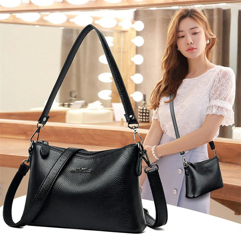 ZBDZSW Bolso de Mano de Piel de Vaca auténtica Bolso de Mano de Cuero de diseñador para Mujer Bolso Bandolera de Gran Capacidad Black