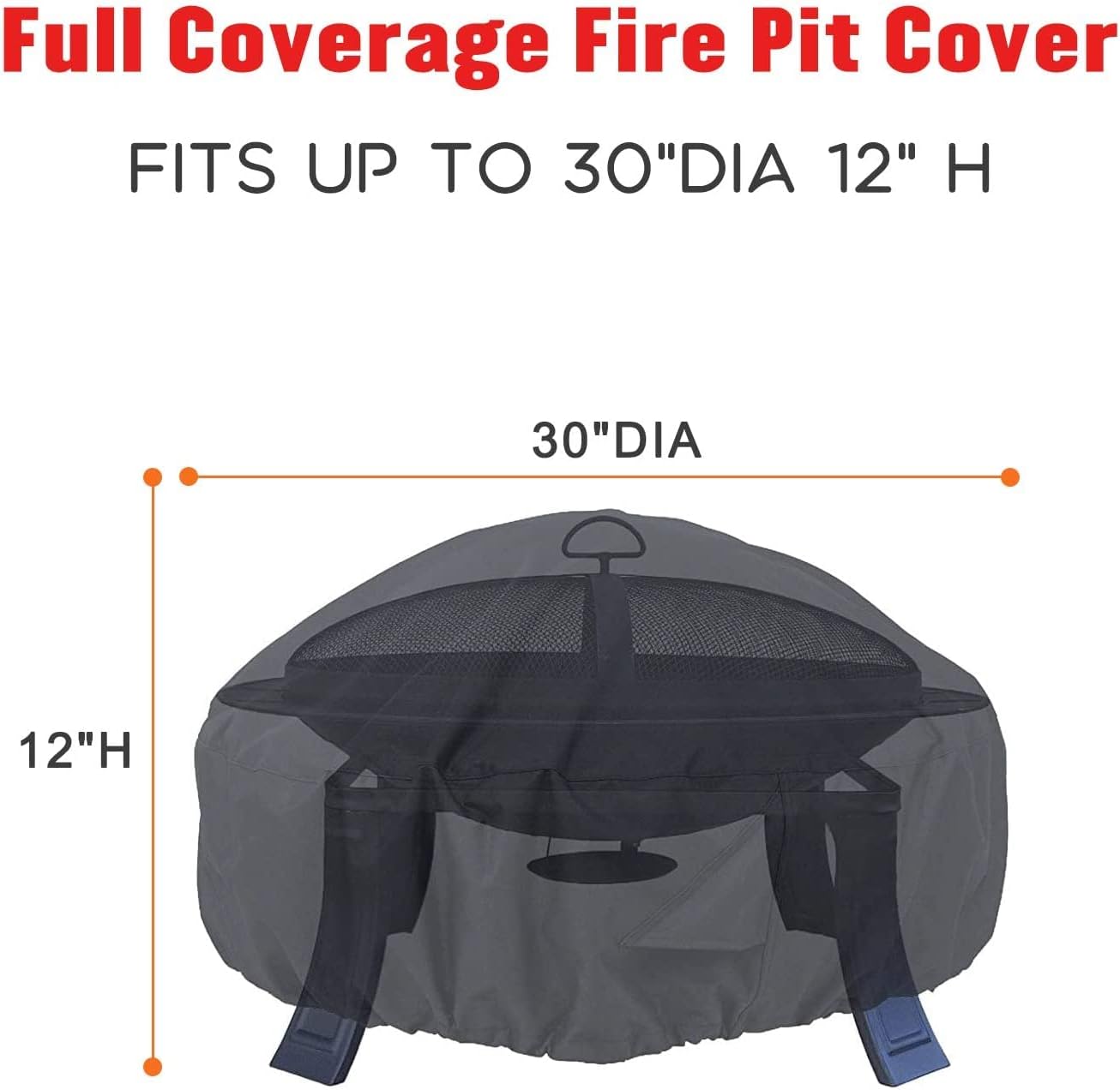 Outdoor Round Fire Pit Cover with Waterproof PVC Coating and Air Vent 30 Inches Firepit Table Cover Heavy Duty for Small Patio Fire Blow No Fading All Season Protection Rain Wind Black