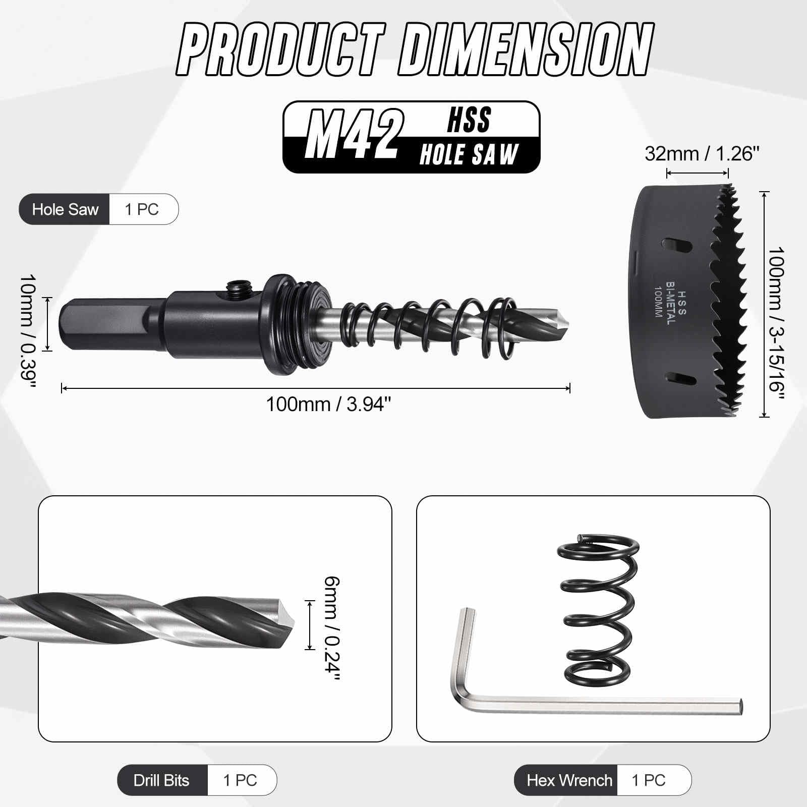CoCud 3-15/16"(100mm) Hole Saw, M42 Bi-Metal Hex Shank Hole Cutters Drill Bit with Spring - Image 2
