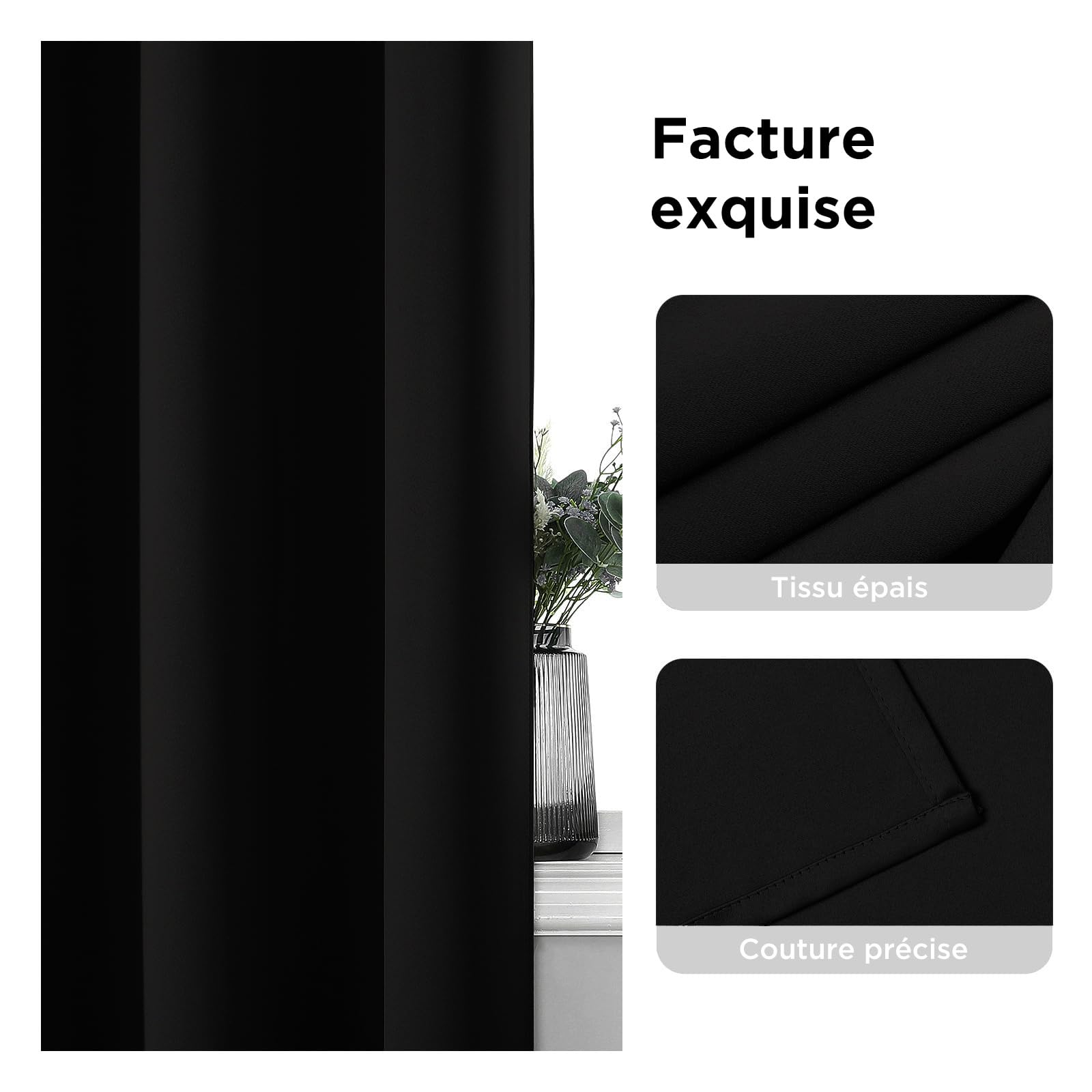 Rideau Occultant 2 Pièces 140x175cm, Rideau Thermique Isolant Anti Froid et Chaleur Tenture Opaque à Oeillets Lumiere Anti UV Decoration Chambre Maison Salon Intérieurs