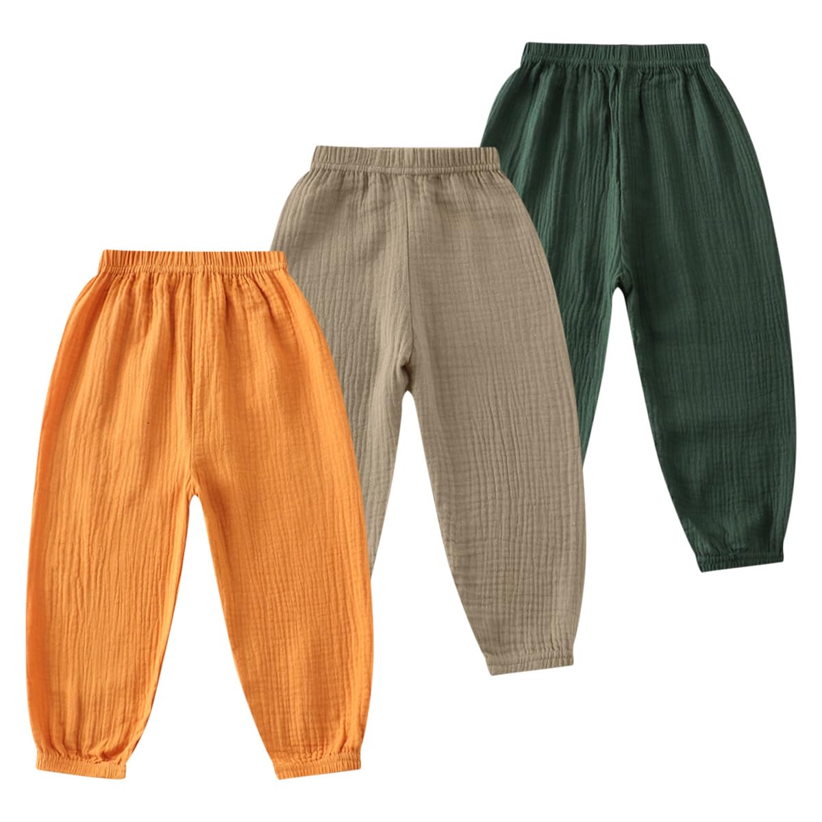 Lot de 3 Pantalon Bloomers Été pour Bébé Garçon Fille Pantalons Sarouel en Coton Lin Pantalon Bouffant à Couleur Unie Pantalons Long Décontracté Jogging pour Enfant Garçon Fille 6 Mois-7 Ans
