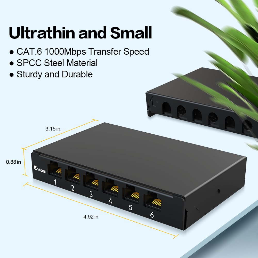Snapklik.com : Enmane 6 Port Patch Panel 0.5U CAT6 Keystone Patch Panel
