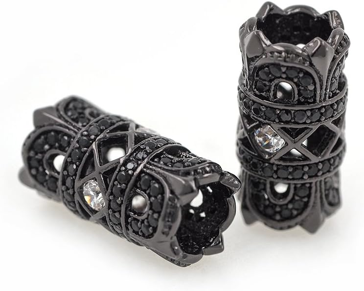 Tube Spacer Charms Beads Pave Black CZ Round Tube Connector for Men Original Bracelet Making 15x8mm 10Pcs