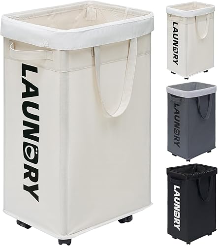 Goodpick Cesta de lavandería con ruedas, cesta plegable de 75 L, cesta de lavandería con bolsa de lavado extraíble para dormitorio, cesta grande