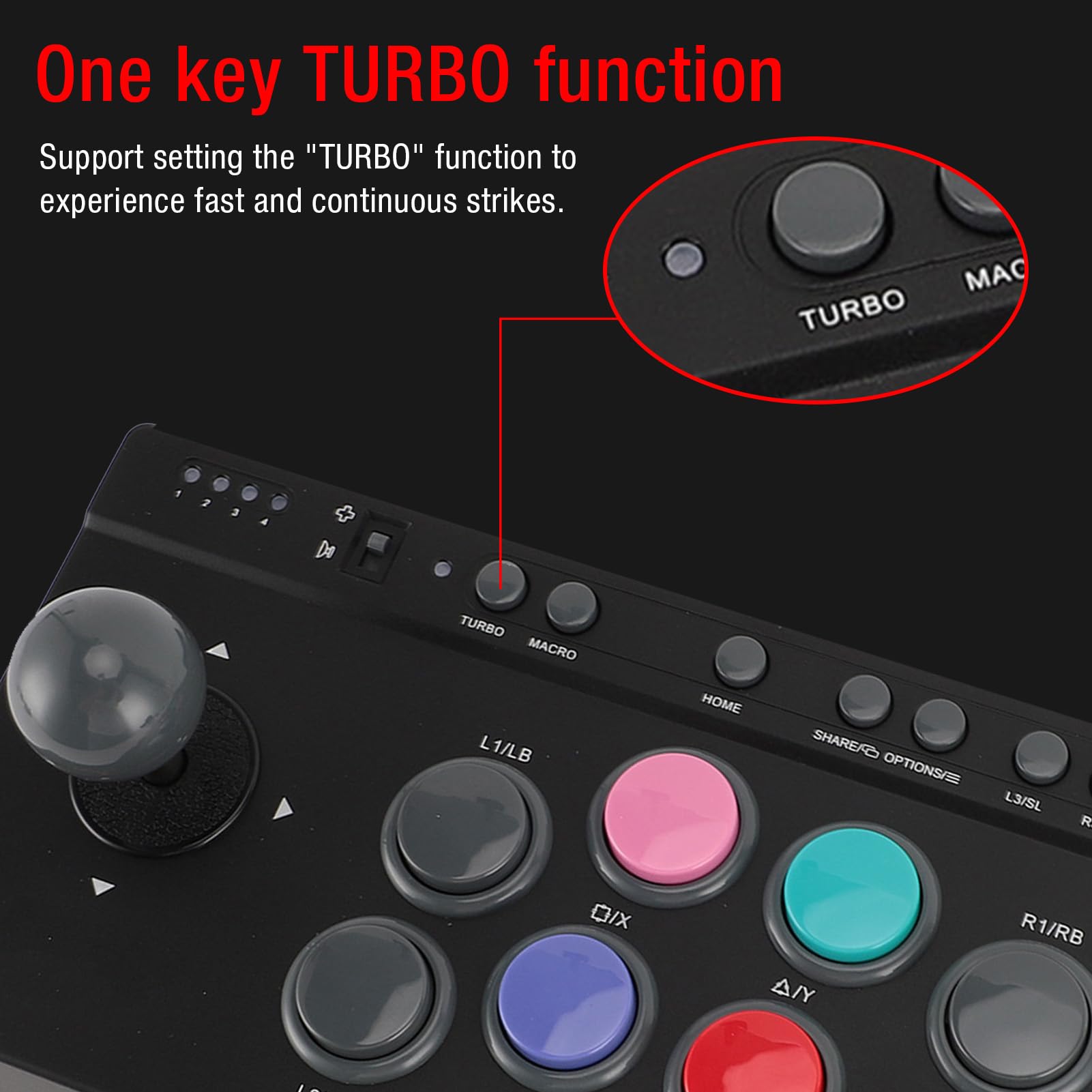 Diyeeni Joystick Arcades, Controlador Fighting Stick con Puerto USB, Funciones Turbo y Macro, Modo Dual, 8 Botones Grandes y Reposamanos de Goma, para Android TV Box, Wins 7 8 10
