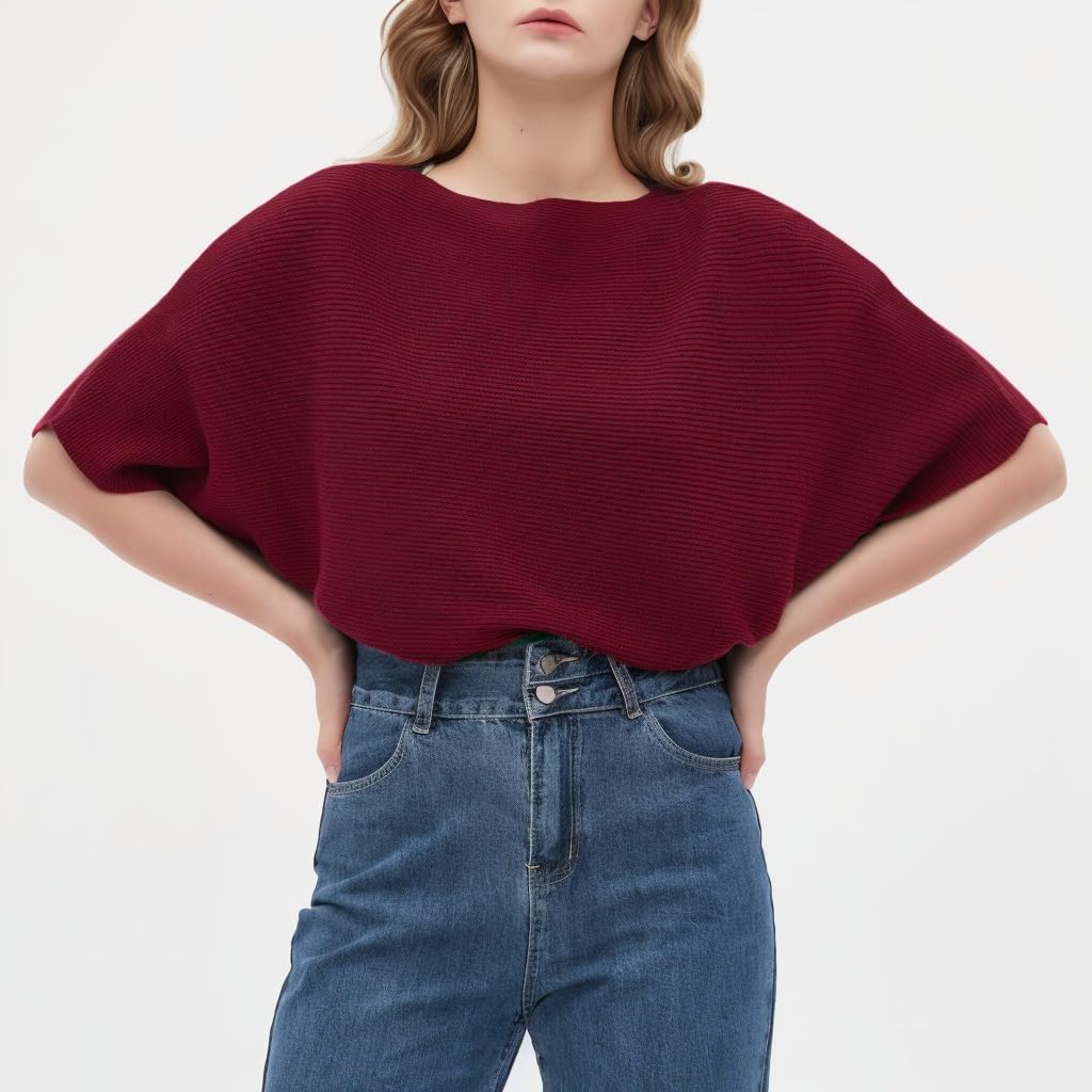 HIGO FASHION Womens Oversized Short Batwing Sleeve Boat Neck Sweater Vest Fall Sleeveless Pullover Knit Sweaters - Image 4