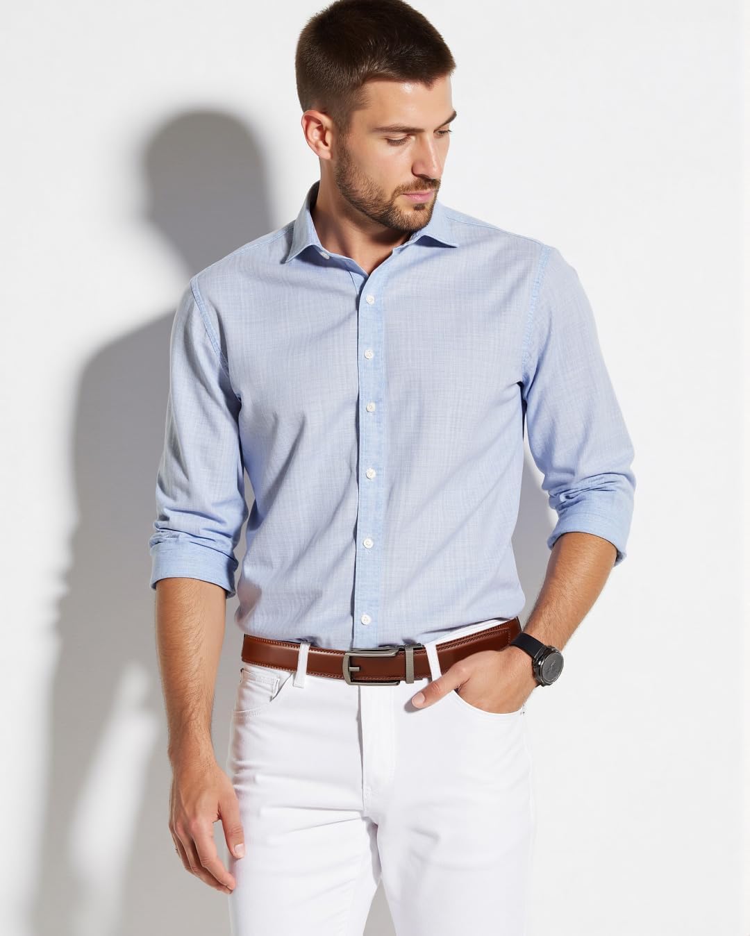 Founders & C Mens Ratchet Belt Leather Click 1 1/4" with Slide Buckle, Casual Dress Belt Adjustable - Image 3