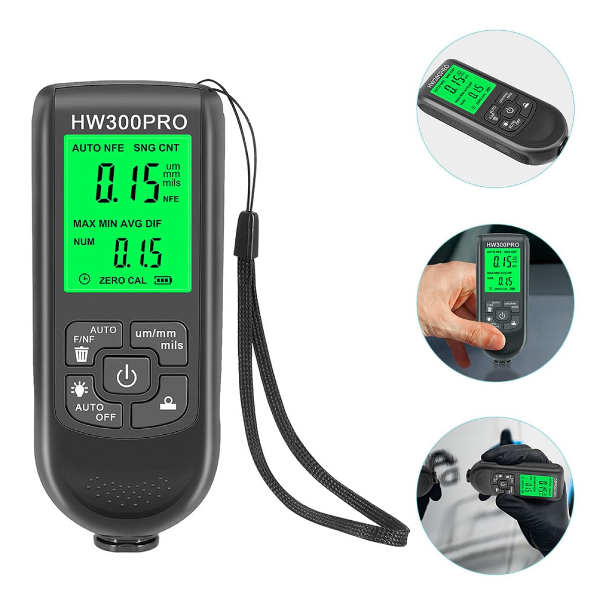 Misuratore Digitale di Spessore Vernice Auto Nero 0-2000um