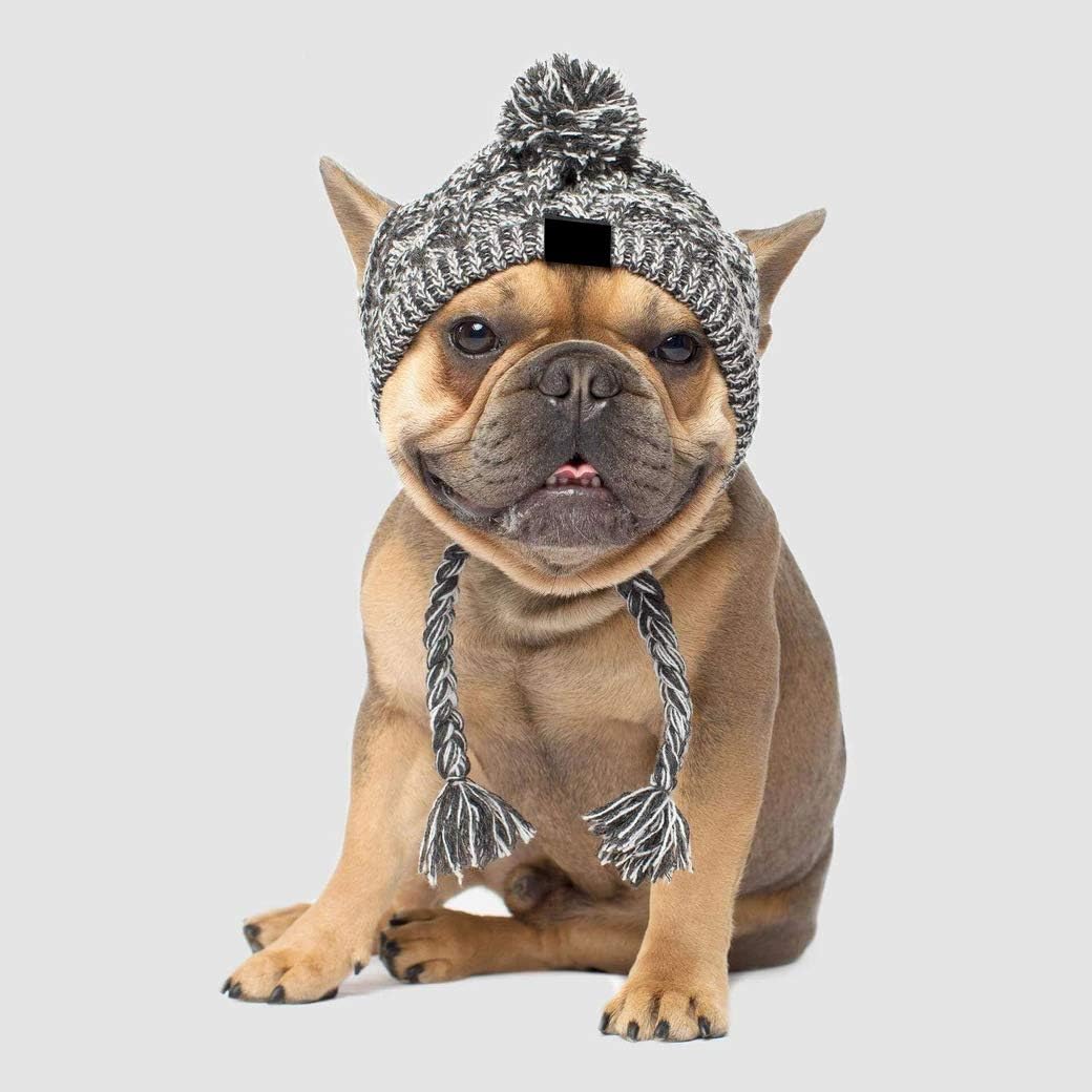 Pet Hats, Dog Hats with Ear Holes Warm Winter Cat Knit Caps Windproof Dog Headwear for Puppy Small Medium Dogs (L:Grey) - Image 3