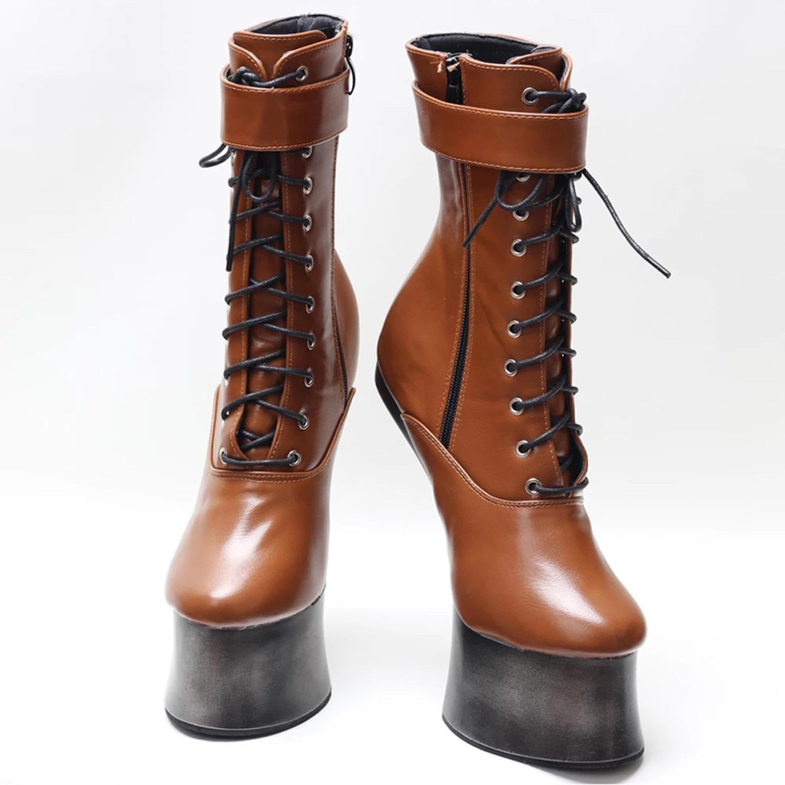 Tacchi Donna Tacco Alto 18CM Scarpe da Pole Dance con Plateau Impermeabili bloccate,Brown-39
