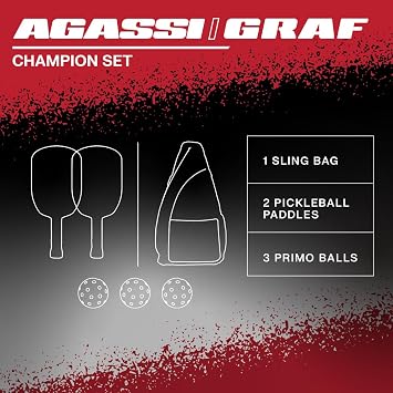 JOOLA Agassi/GRAF Champion Set with Pickleball Paddles, Balls & Sling Bag - Sandblasted Pickleball Racket - Agassi Shape with Extended Sweet Spot - UPA-A Certified - USAP Approved - NFC Chip Enabled