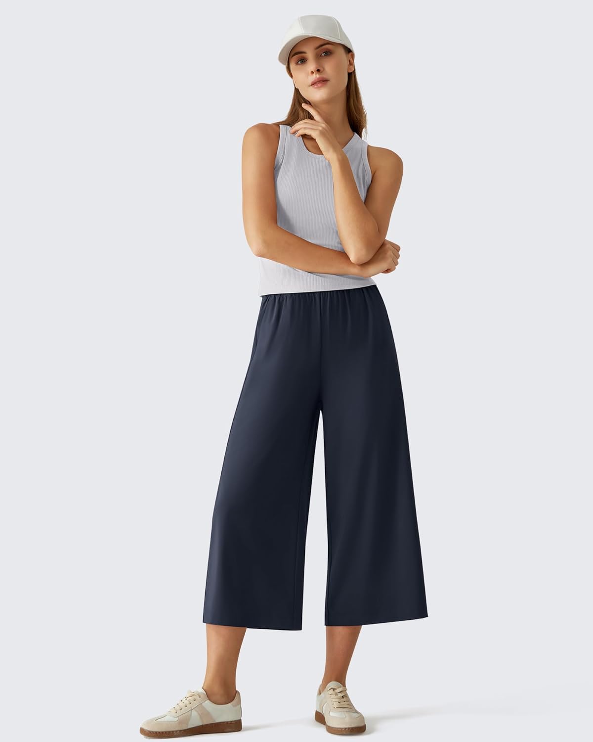 G4Free Chillwhisp Flowy Capri Pants for Women Lightweight Wide Leg Cropped Pants Elastic Waist Palazzo Capris for Beach