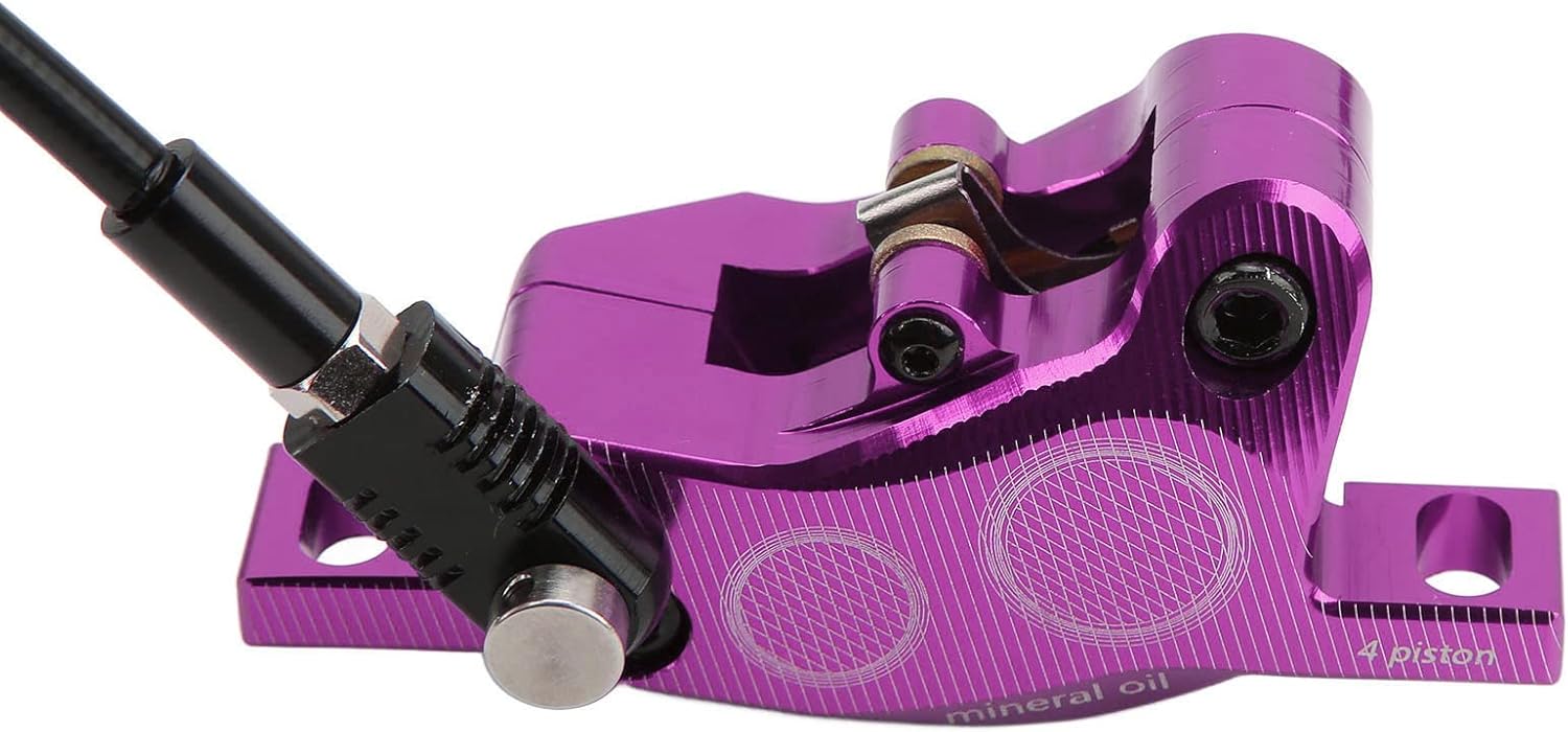 Bilateral Oil Brake, Right Rear 4 Piston Hydraulic Disc Brake Left Front CNC Resin Metal Brake Pad for Cycling(Purple)