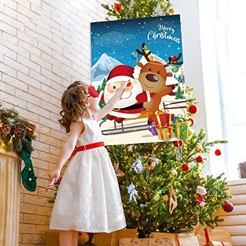 Christmas Party Games, Pin The Nose on The Reindeer and Pin The Hat on The Santa Christmas Party Decor with Blindfolds and Stickers for Kids Adults Xmas New Year Holiday Families Activities Games