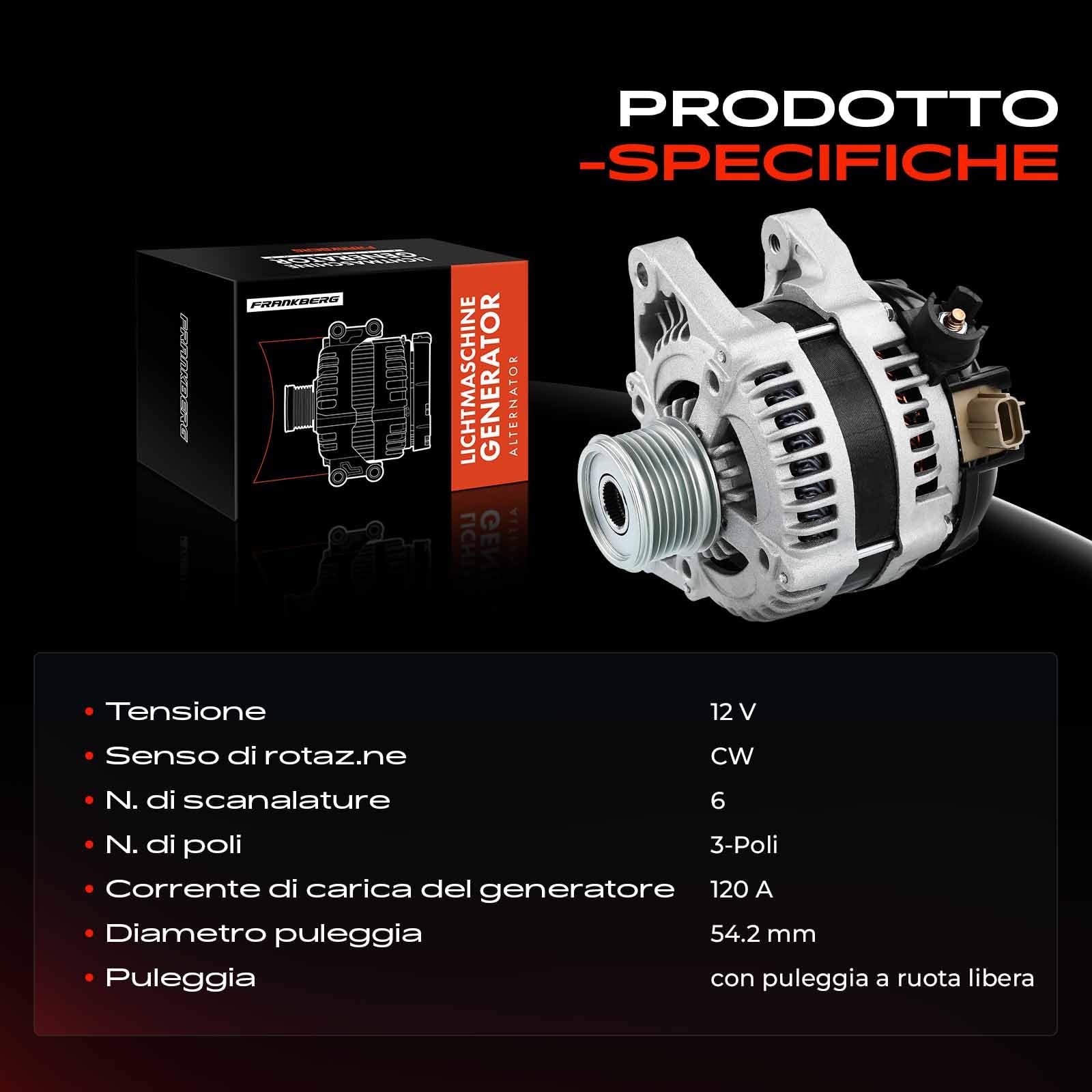 Frankberg Generatore Alternatore Compatibile con K.u.g.a I 2.0L C-Max DM2 1.6L Focus II Turnier DA DS FFS 1.6L C30 533 1.6L Focus C-Max DM2 1.6L Replace# 1255712