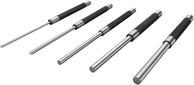 Performance Tool W758 5-Piece 8 in. Long Pin Punch Set | Carbon steel construction with hardened tips. Knurled handles for sure grip. Reaches deeply set pins