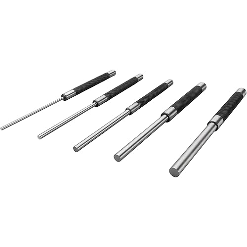 Performance Tool W758 5 Piece 8-Inch Long Carbon Steel Pin Punch Set, Pin Sizes 1/8", 3/16", 1/4", 5/16" and 3/8"