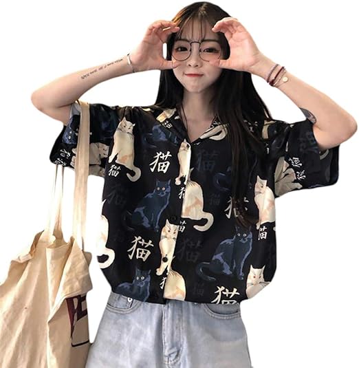 Amazon Shuming シャツ レディース ブラウス 半袖 プリント 猫柄 トップス 薄手 カジュアル 夏 アロハシャツ ファッション 可愛い ビーチシャツ シャツ ブラウス 通販 Amazon Shuming シャツ レディース ブラウス 半袖 プリント 猫柄 トップス 薄手 カジュアル 夏 アロハシャツ ファッション 可愛い ビーチシャツ シャツ ブラウス 通販
