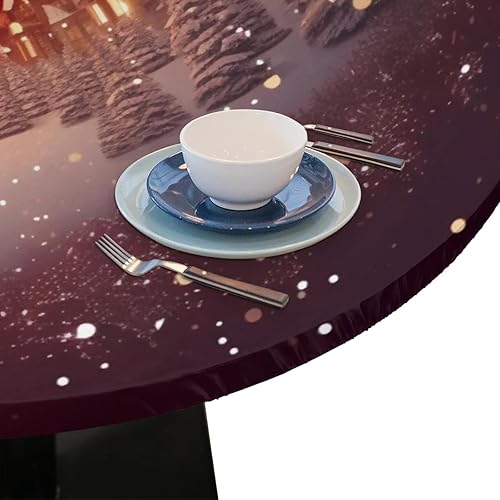 Vista 56 de Mantel redondo ajustable con borde elástico, mantel de hojas coloridas abstractas, impermeable, lavable, para mesas redondas, ideal para picnic