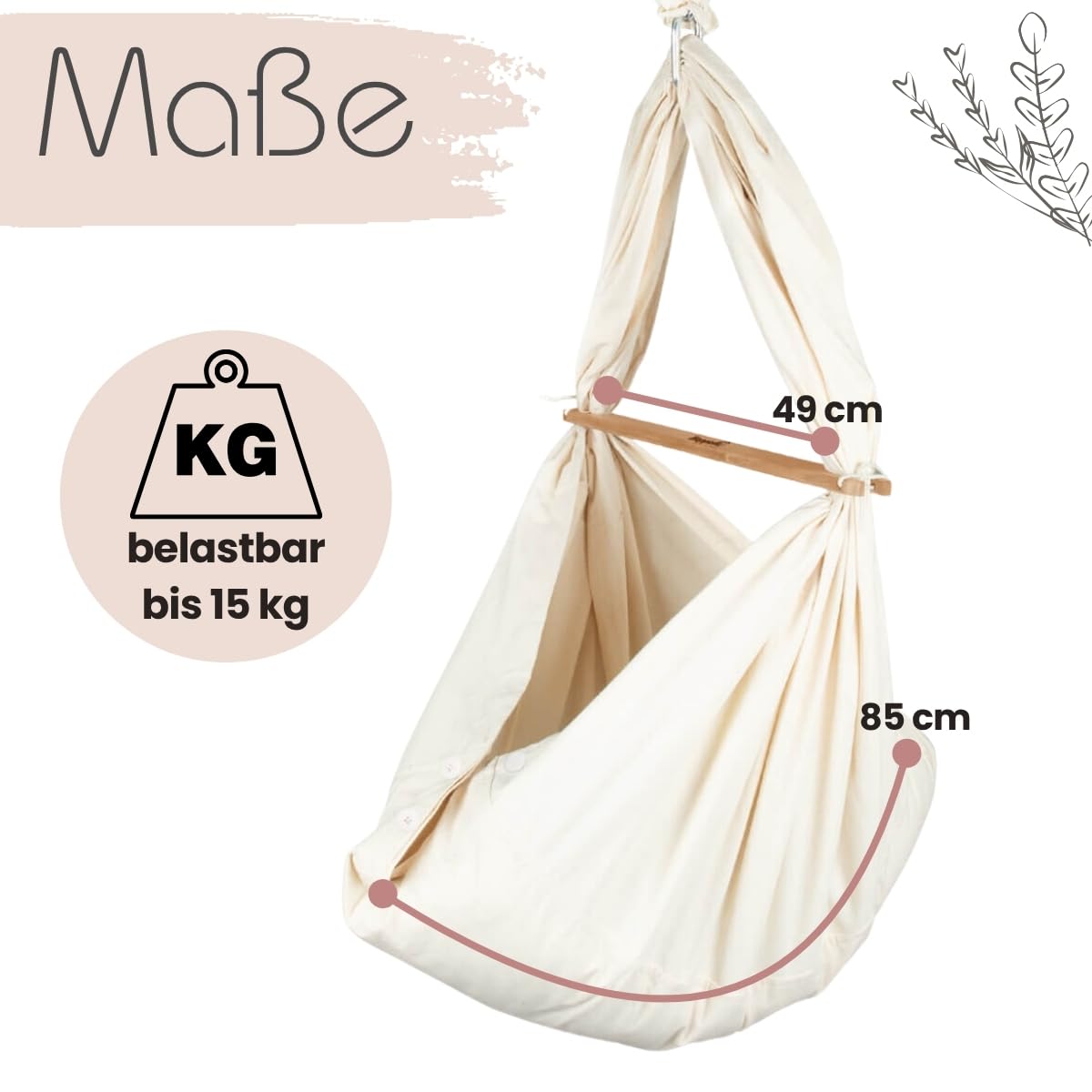 Hoppediz Baby Federwiege | Aus Baumwolle mit Schafswoll-Matratze, beruhigendes Wiegen, bis 15 kg