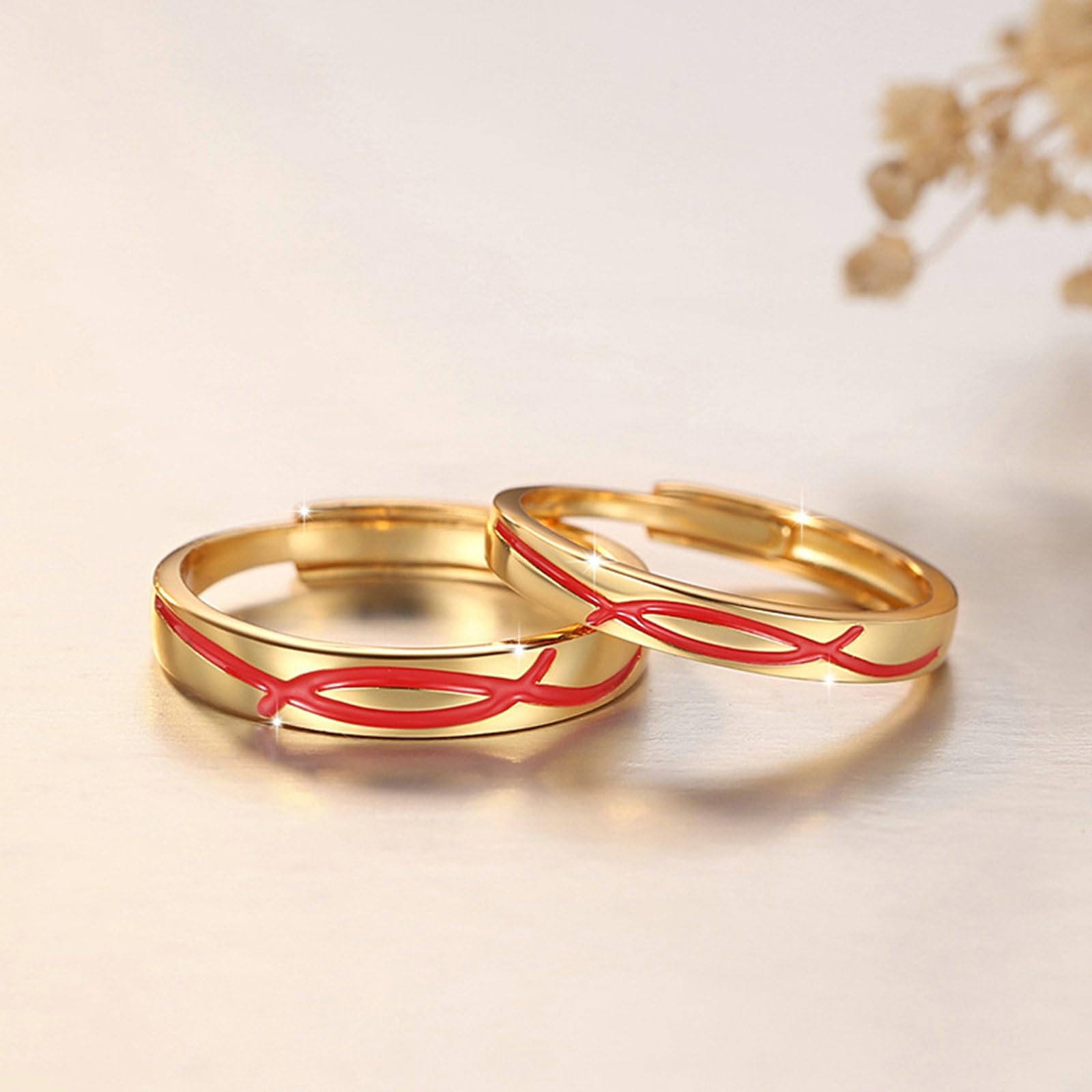 Coppia Anelli Filo Rosso del Destino, Anelli In Argento con Linea Rossa Regolabili Anello Fidanzamento da Uomo Incisione Anelli di Matrimonio per Lui e Lei