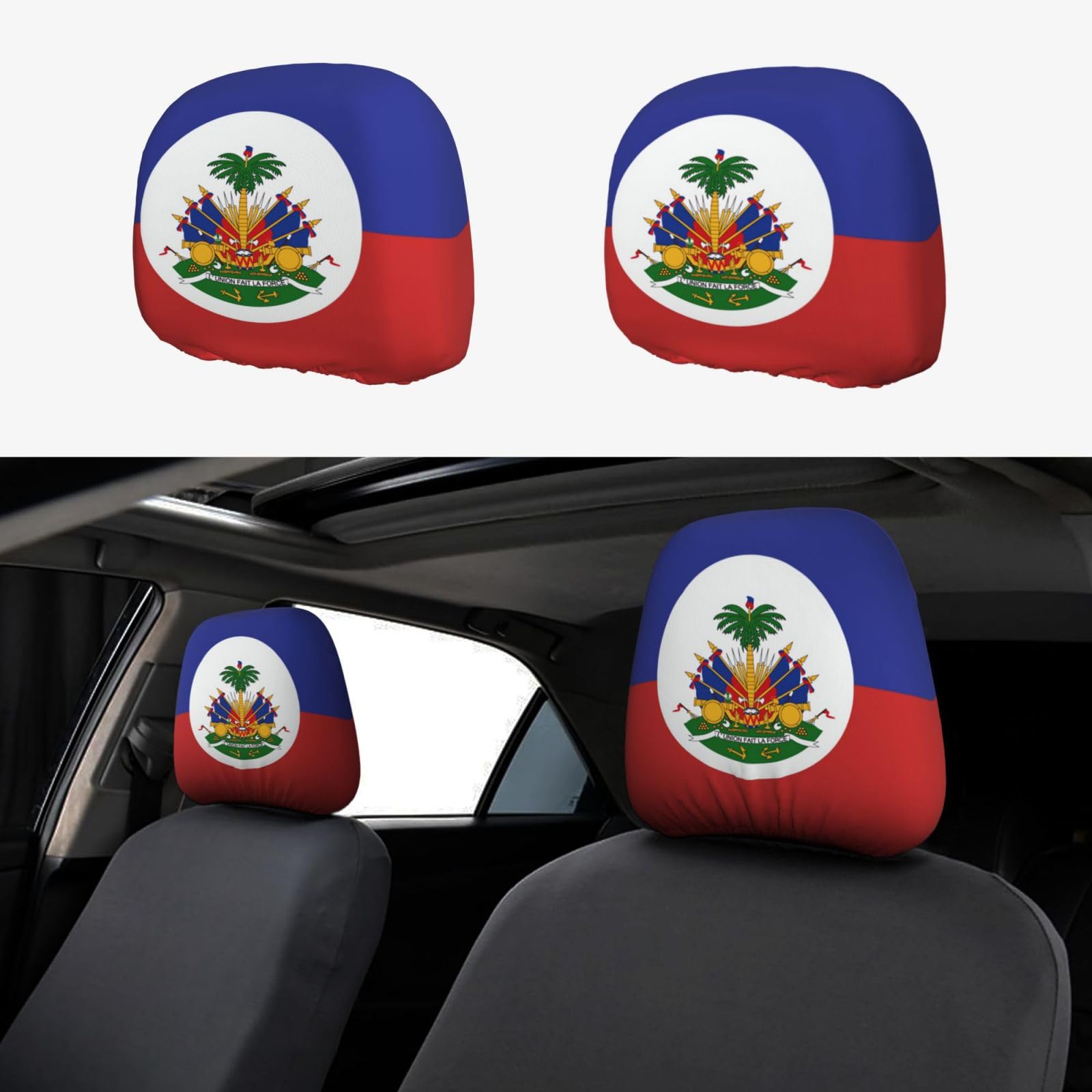 TZBVTAU 2 Pcs Haiti Flag Headrest Covers,Cute Funny Car Headrest Protector Seat Cover Accessories Universal Fit for Cars Truck SUV Van